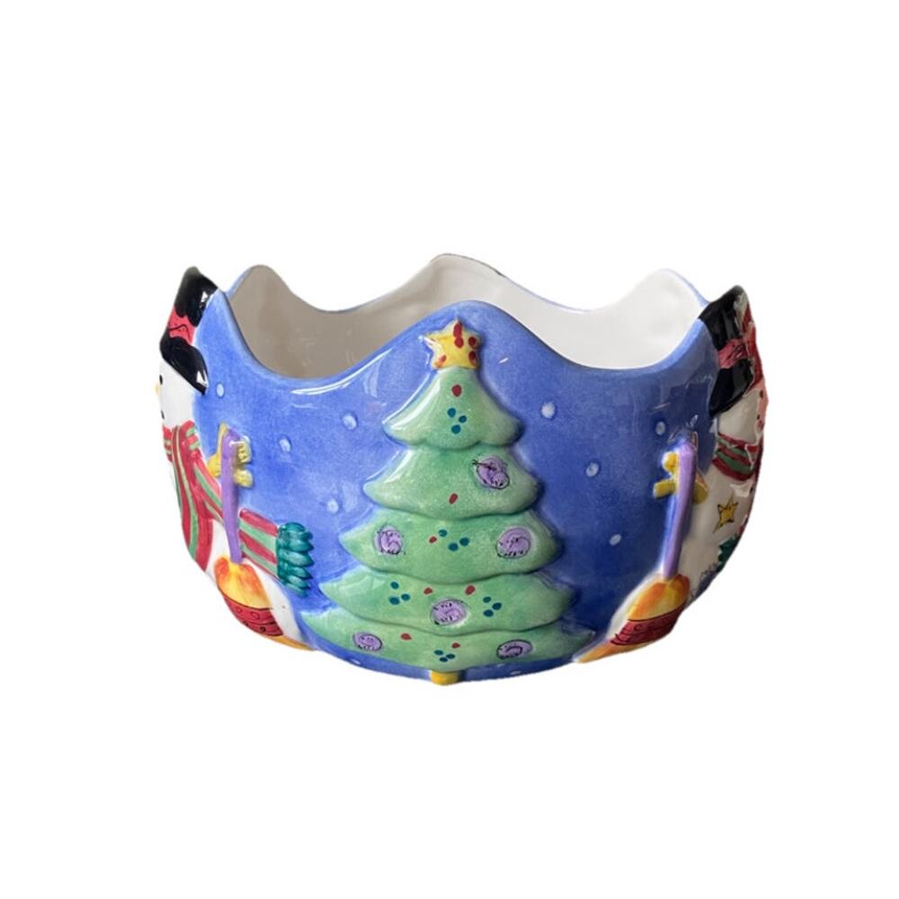 The Sweet Shoppe Christmas By Sango Centerpiece Bowl Snowman & Trees- 8.5"